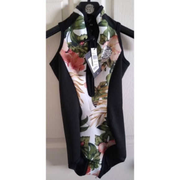 Rip Curl Black and Floral One Piece Swimsuit - Picture 1 of 5